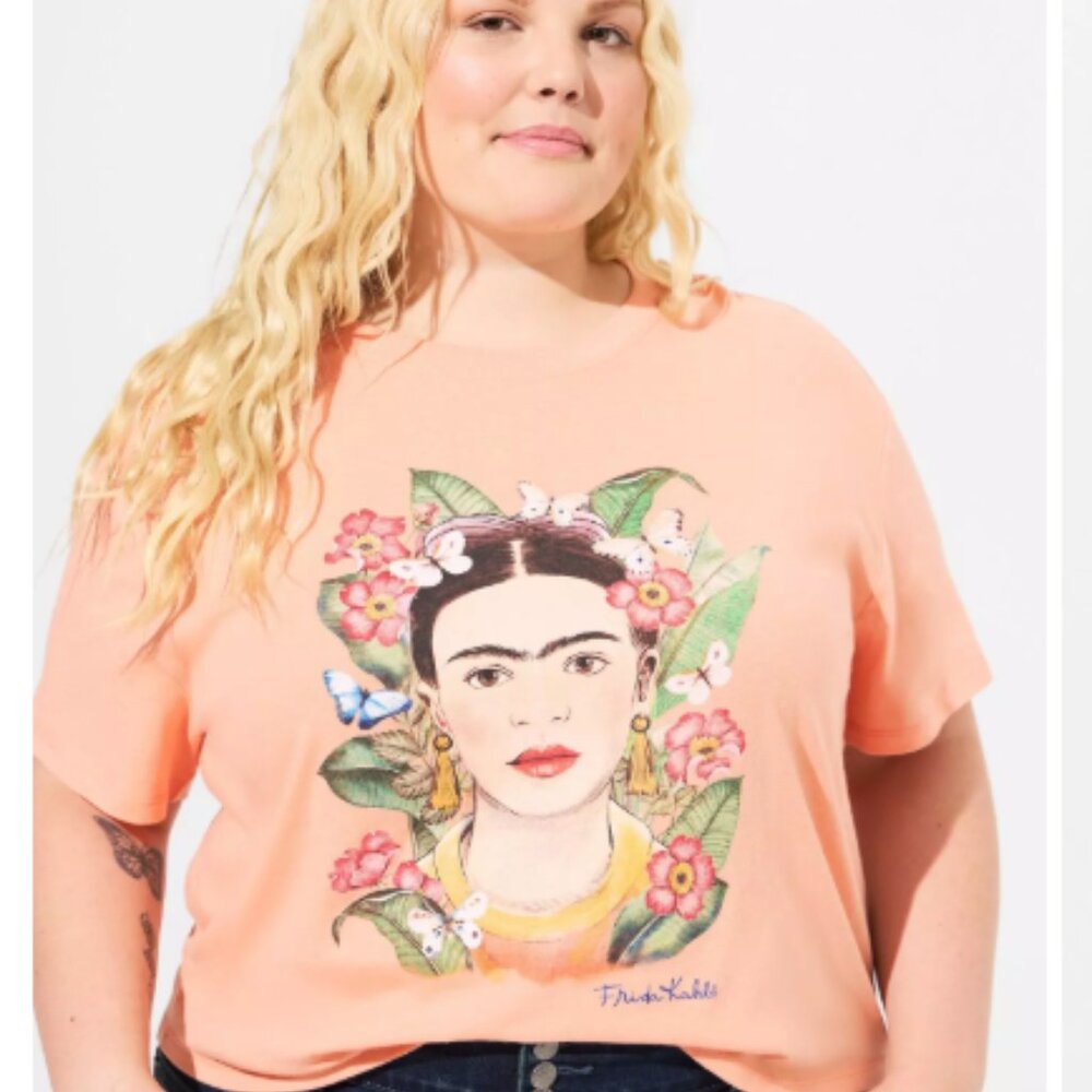 Torrid Frida Kahlo Relax Fit Crop Crew Tee NWT Size 3X 22 - 24 Boho Artsy Women - Picture 2 of 11